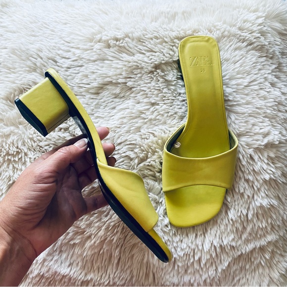 Zara Shoes - Zara Lime Square Toe Block Heeled Slide Sandals